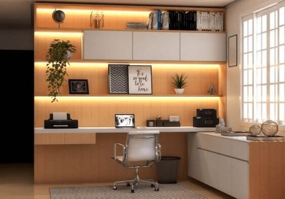 Home Office Moderno com Iluminação LED: Foco e Sofisticação! - ideia