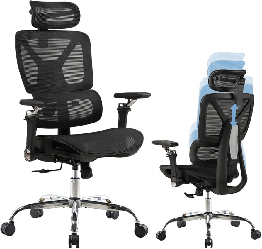 Cadeira Ergonômica Com Encosto de Cabeça Ajustável e Suporte Lombar Reforçado: Máximo Conforto - detalhe