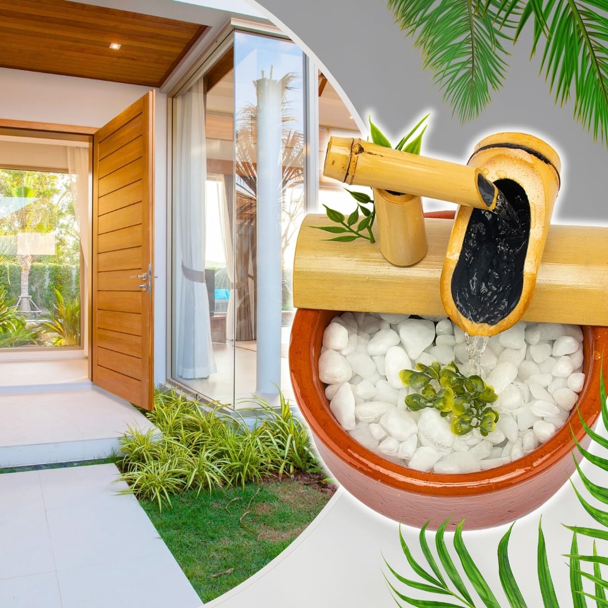 Cantinho Relax: Fontes de Bambu para Ambientes Tranquilos - inspiração