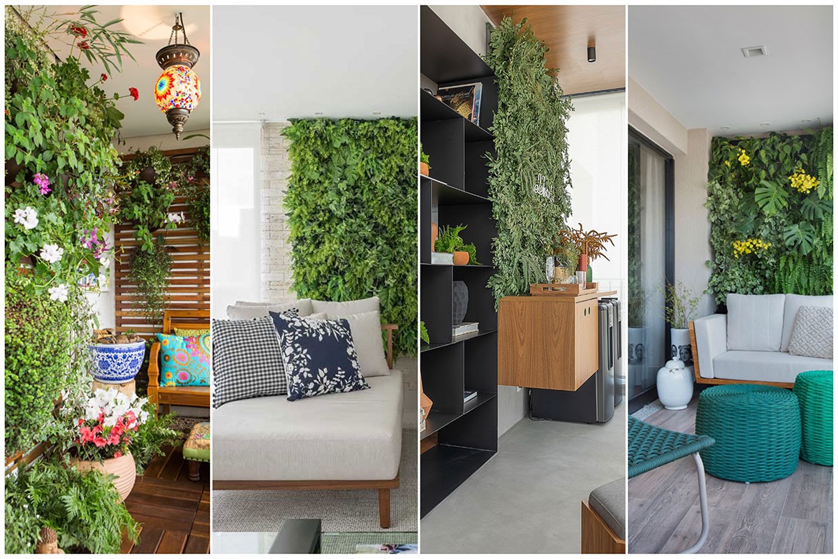 Verde Urbano: Sala de Estar Pequena com Plantas e um Jardim Vertical - detalhe