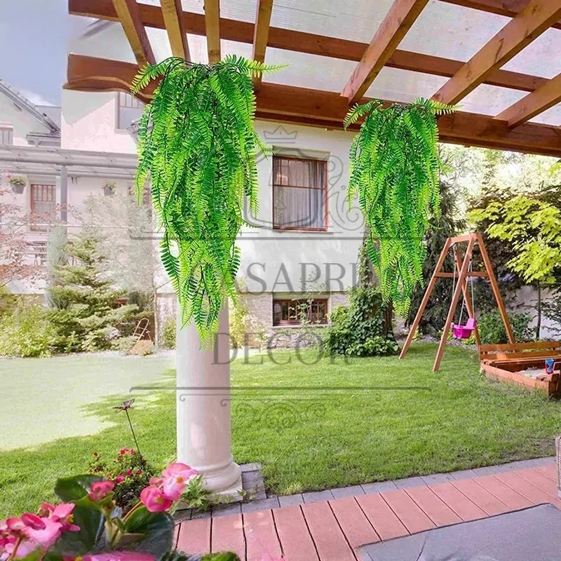 Com Samambaias Pendentes e Casca de Árvore - detalhe