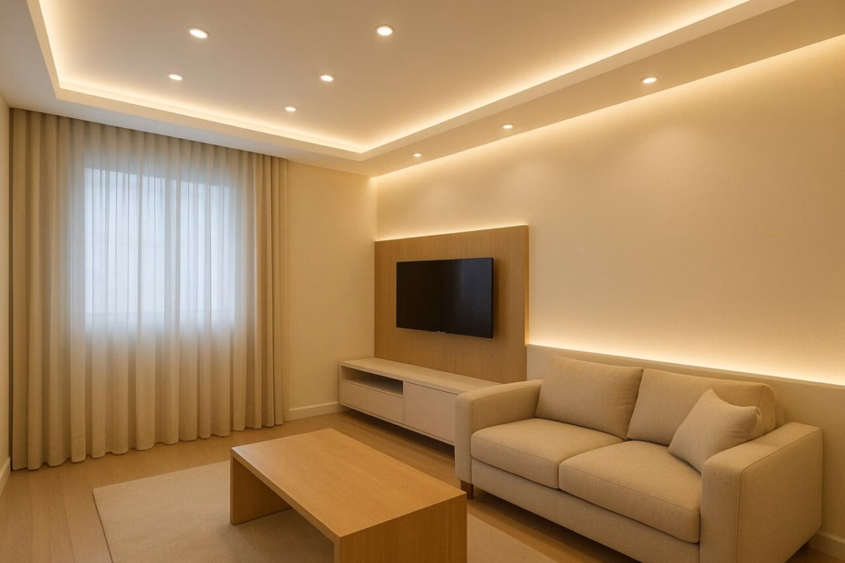 Teto Rebaixado em Pladur com Spots Embutidos: Iluminação Estratégica e Moderna - inspiração