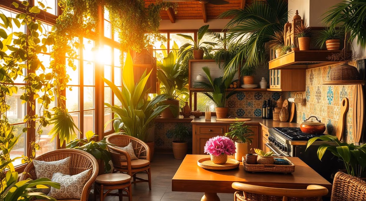 Sala de Estar Tropical com Plantas Exuberantes - detalhe