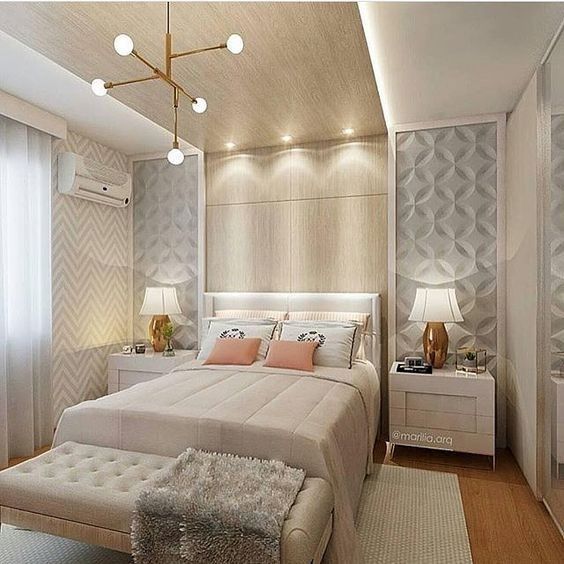 Quarto Pequeno Elegante com Toques de Dourado - ideia