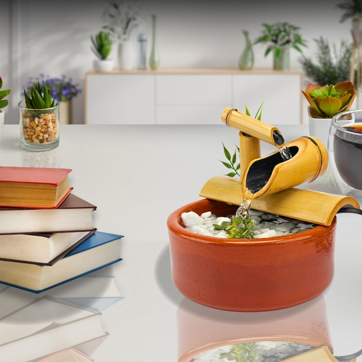 Cantinho Relax: Fontes de Bambu para Ambientes Tranquilos - detalhe