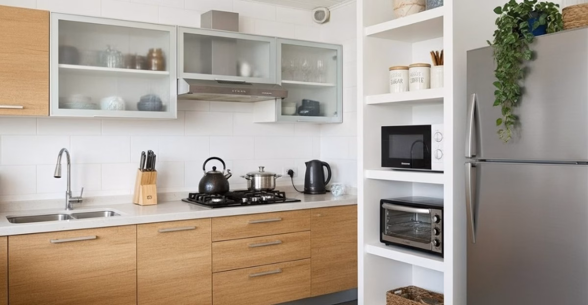 Bancada Multifuncional com Nichos e Prateleiras: Organização e Estilo - detalhe