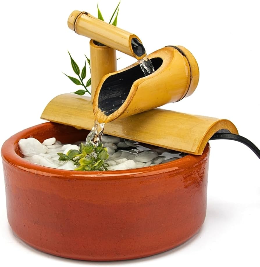 Cantinho Relax: Fontes de Bambu para Ambientes Tranquilos - ideia