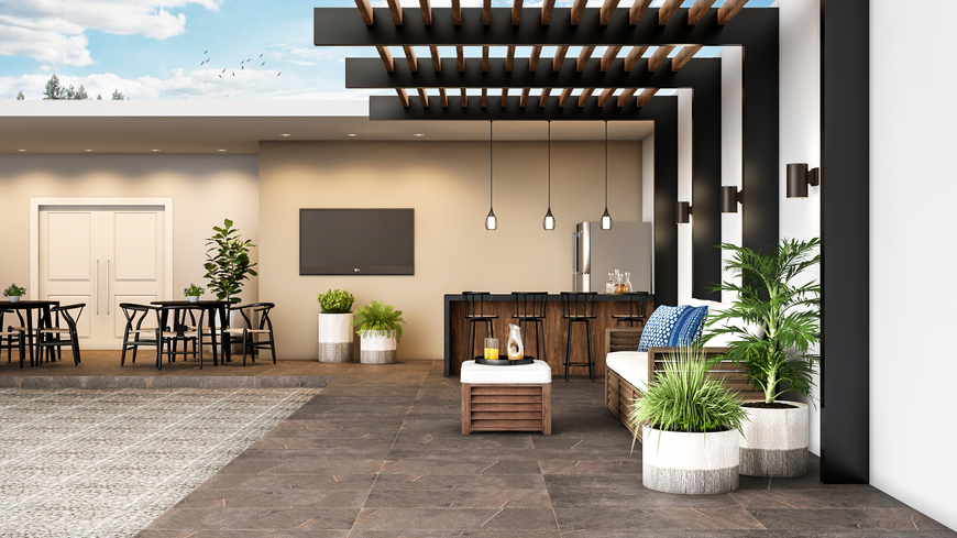 Contraste Moderno: Piso Antiderrapante Preto Absoluto em Espaços Integrados - ideia