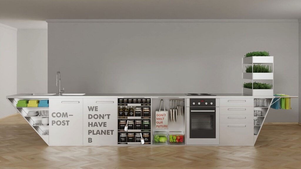 Cozinha Sustentável com Elementos Naturais e Reciclados - inspiração