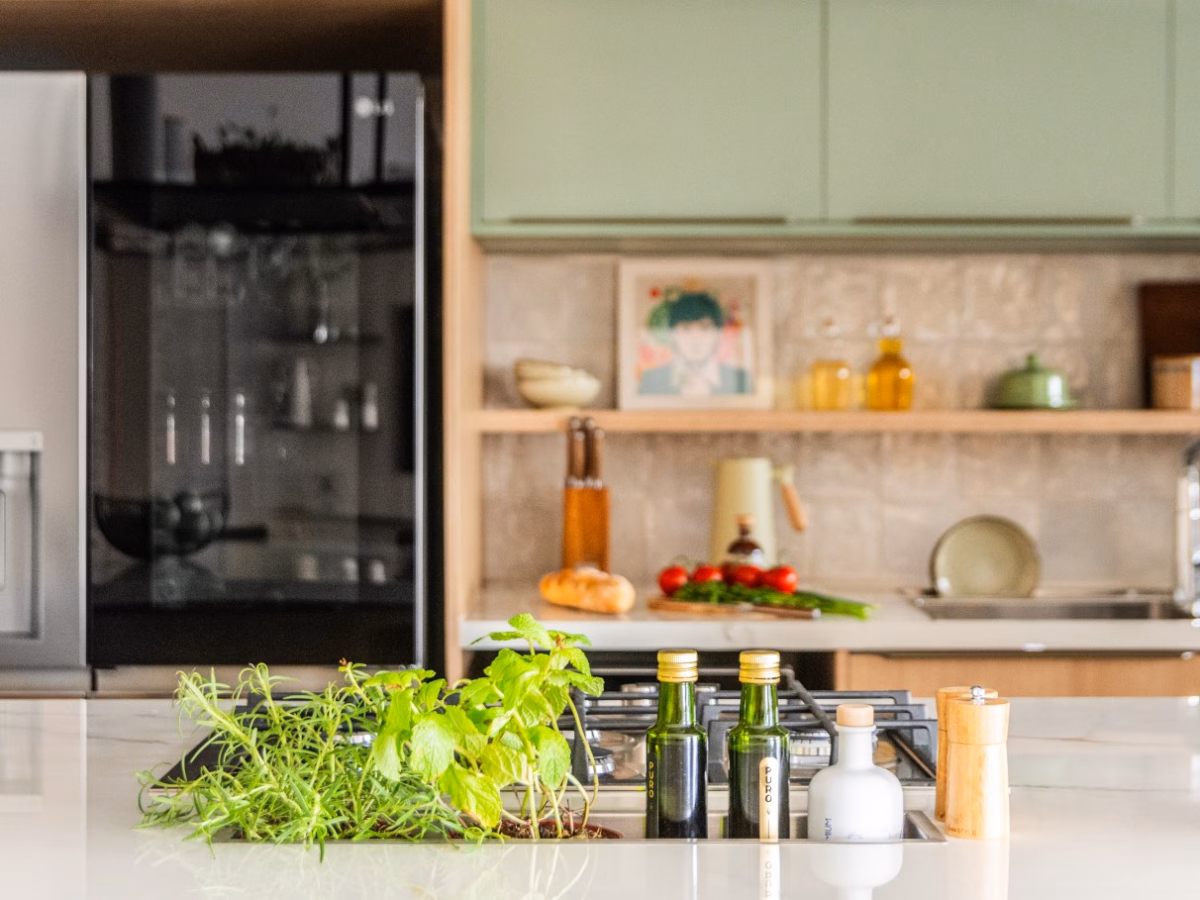 Cozinha Sustentável com Elementos Naturais e Reciclados - ideia