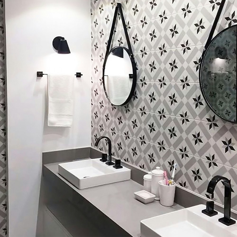 Geométrico Moderno: Linhas e Cores para um Banheiro com Atitude - inspiração