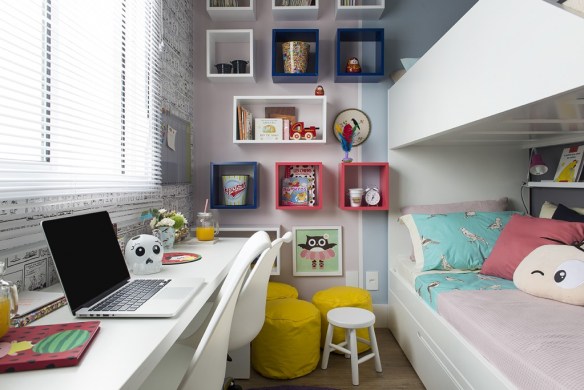 Quarto 2x2 com Cama Suspensa e Espaço de Estudo Integrado - ideia