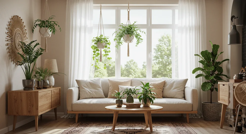 Sala Aconchegante com Texturas Naturais e Macramê - ideia