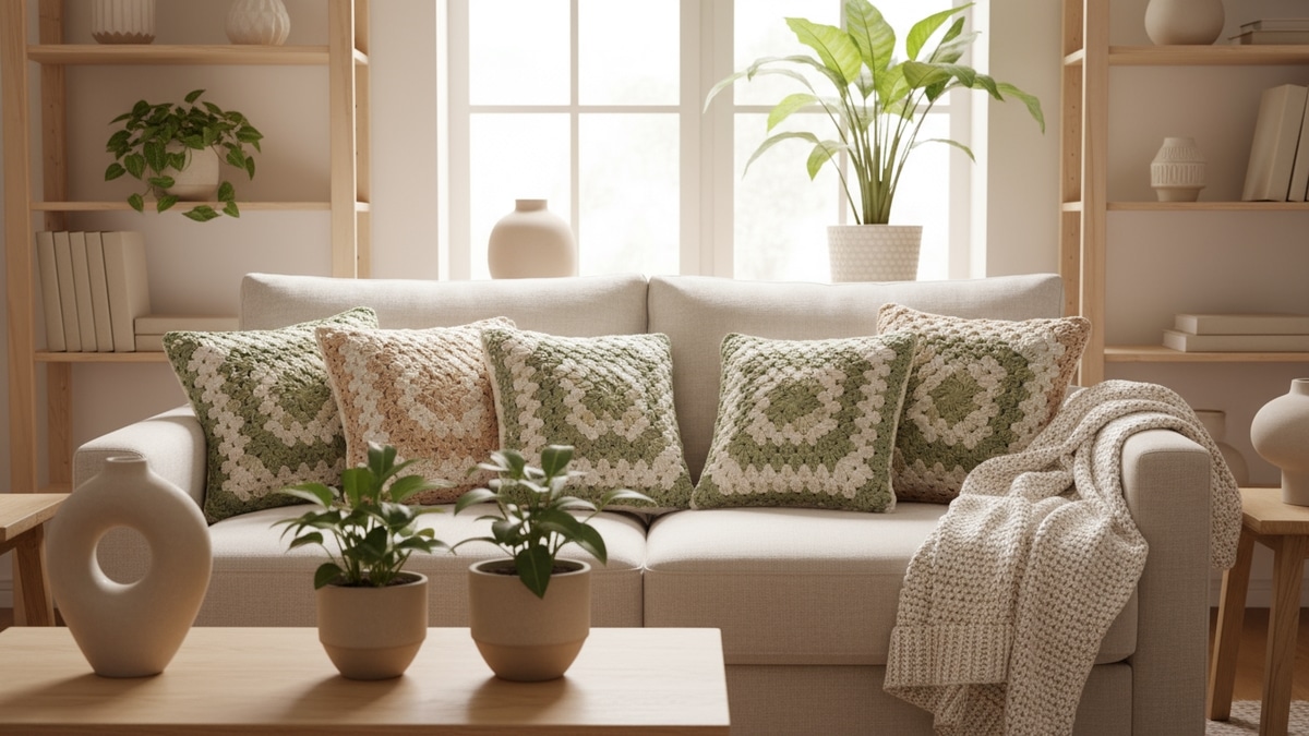 Decoração Aconchegante Com Almofadas de Crochê - ideia