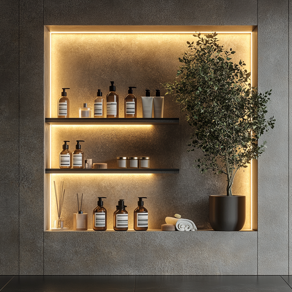 Nichos Iluminados com LED: Um Toque Moderno e Aconchegante - ideia