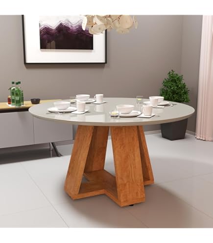 Com tampo de vidro e base de madeira clara: leveza e modernidade - ideia