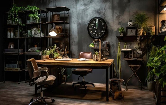 Home Office Pequeno com Toque Industrial: Metal e Madeira! - ideia