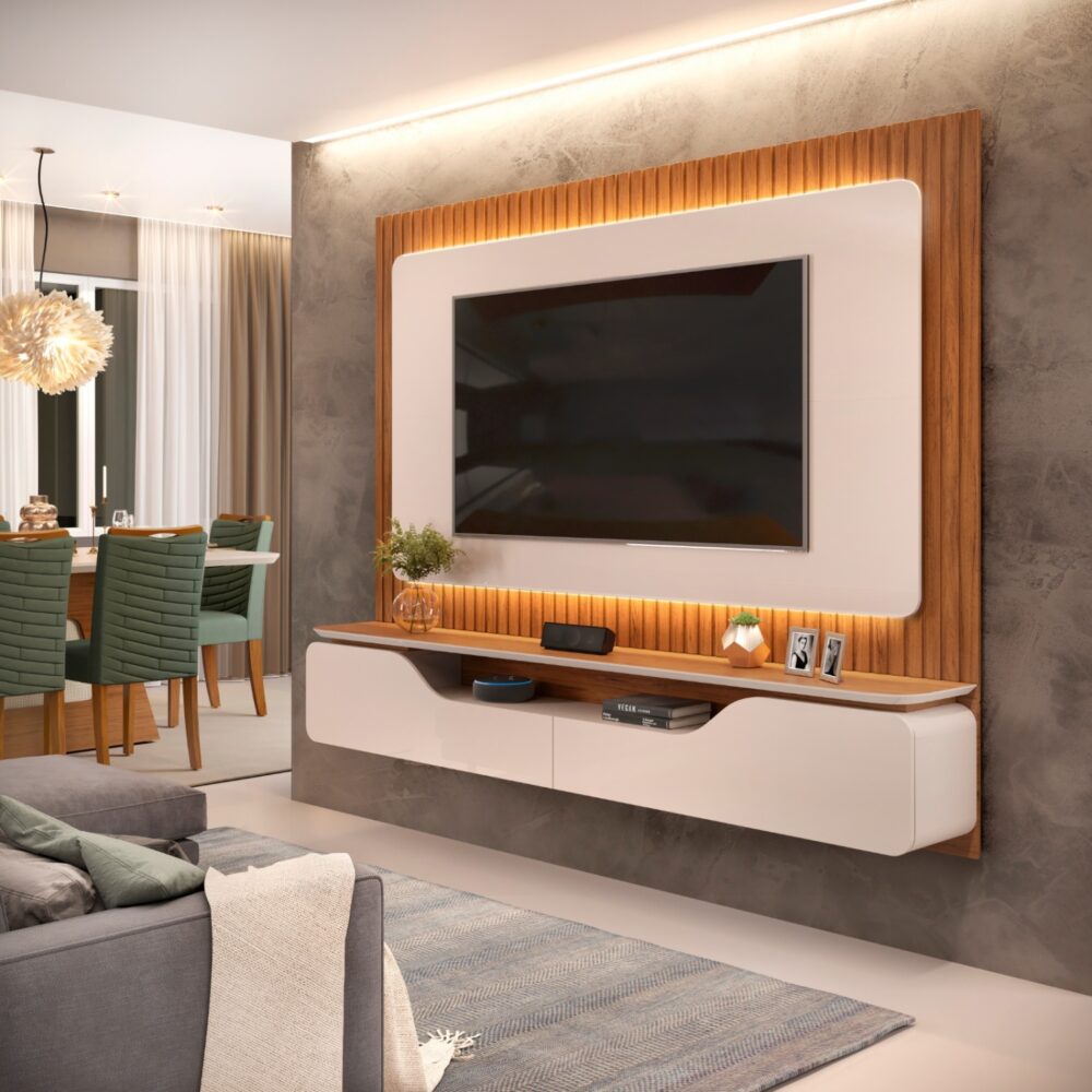 Painel Ripado Flutuante com Iluminação Embutida: Sofisticação Suspensa - ideia