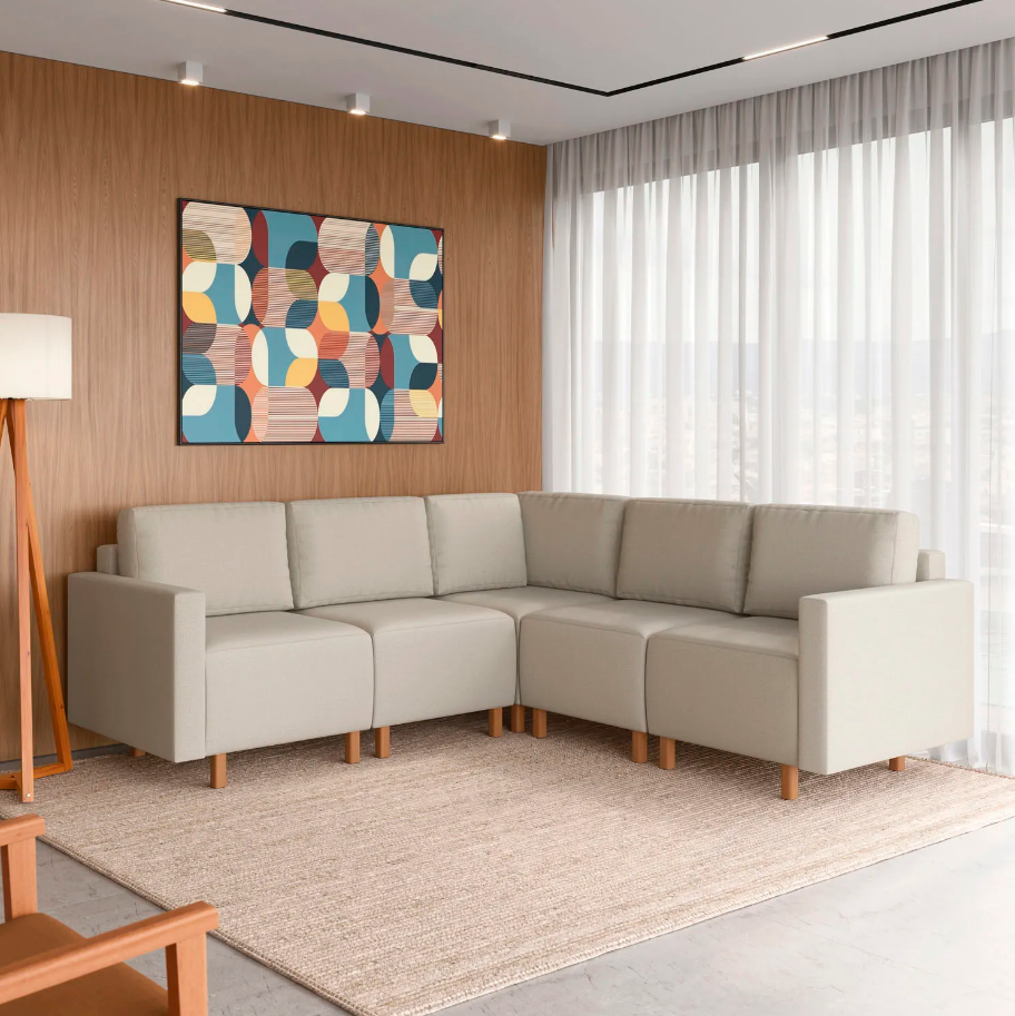 Sofá Modular com Detalhes em Madeira: Elegância Natural - detalhe