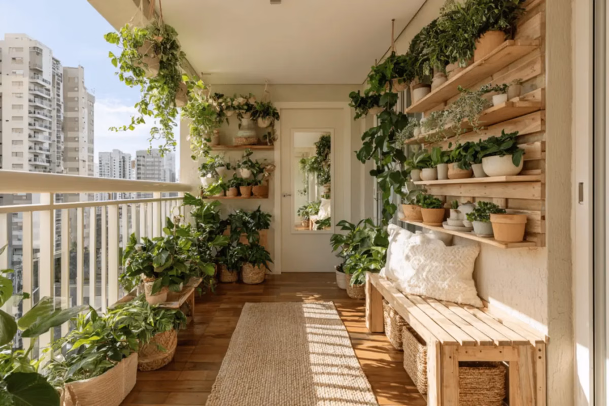 Design Biofílico: Prateleiras de Madeira Rústica com Vasos de Plantas - inspiração