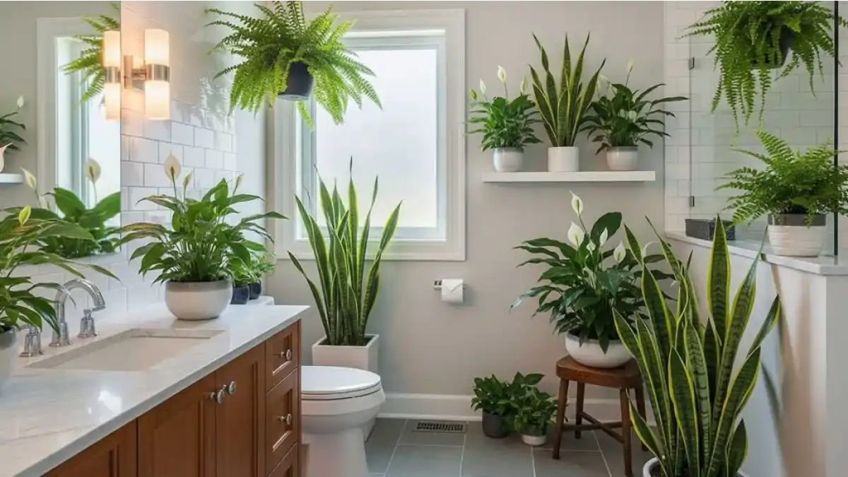 Banheiro Pequeno com Plantas Suspensa e Macramê - detalhe