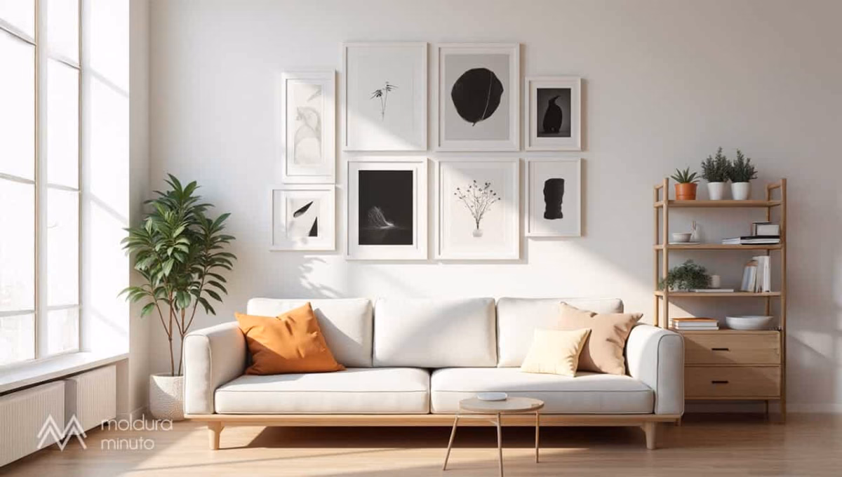 Minimalismo Elegante: Gallery Wall em Tons Neutros e Formas Geométricas - ideia