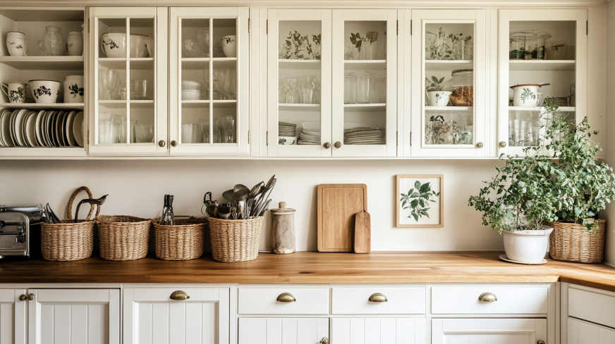 Cozinha de Fazenda Moderna: Cestas de Vime e Etiquetas Rústicas - ideia