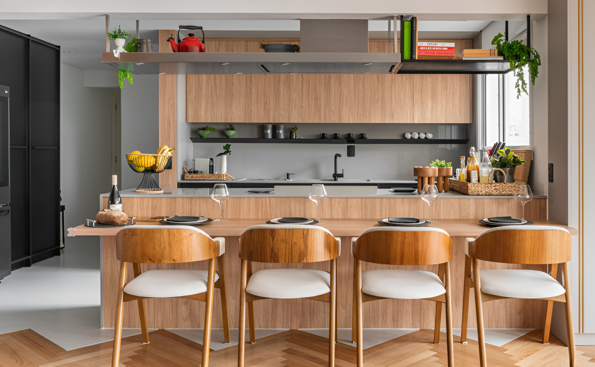 Integração Total: Cozinha Americana com Mesa em Balanço para Socializar - detalhe