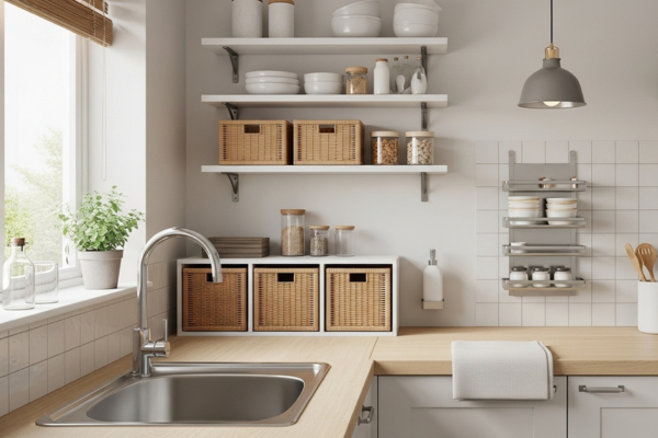 Cozinha Sempre Limpa com Ganchos e Barras Suspensas: Utensílios à Mão, Bancada Livre! - ideia