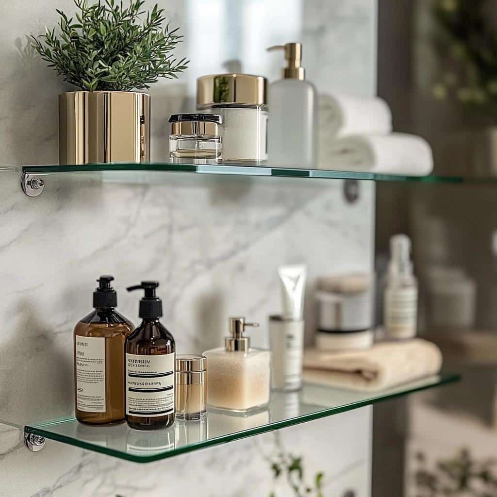 Prateleiras de Vidro com Suportes Invisíveis: Elegância e Leveza - ideia