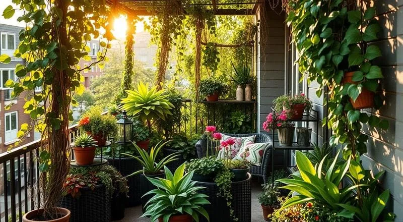 Varanda Tropical Vibrante com Cores Quentes e Plantas Exóticas - inspiração