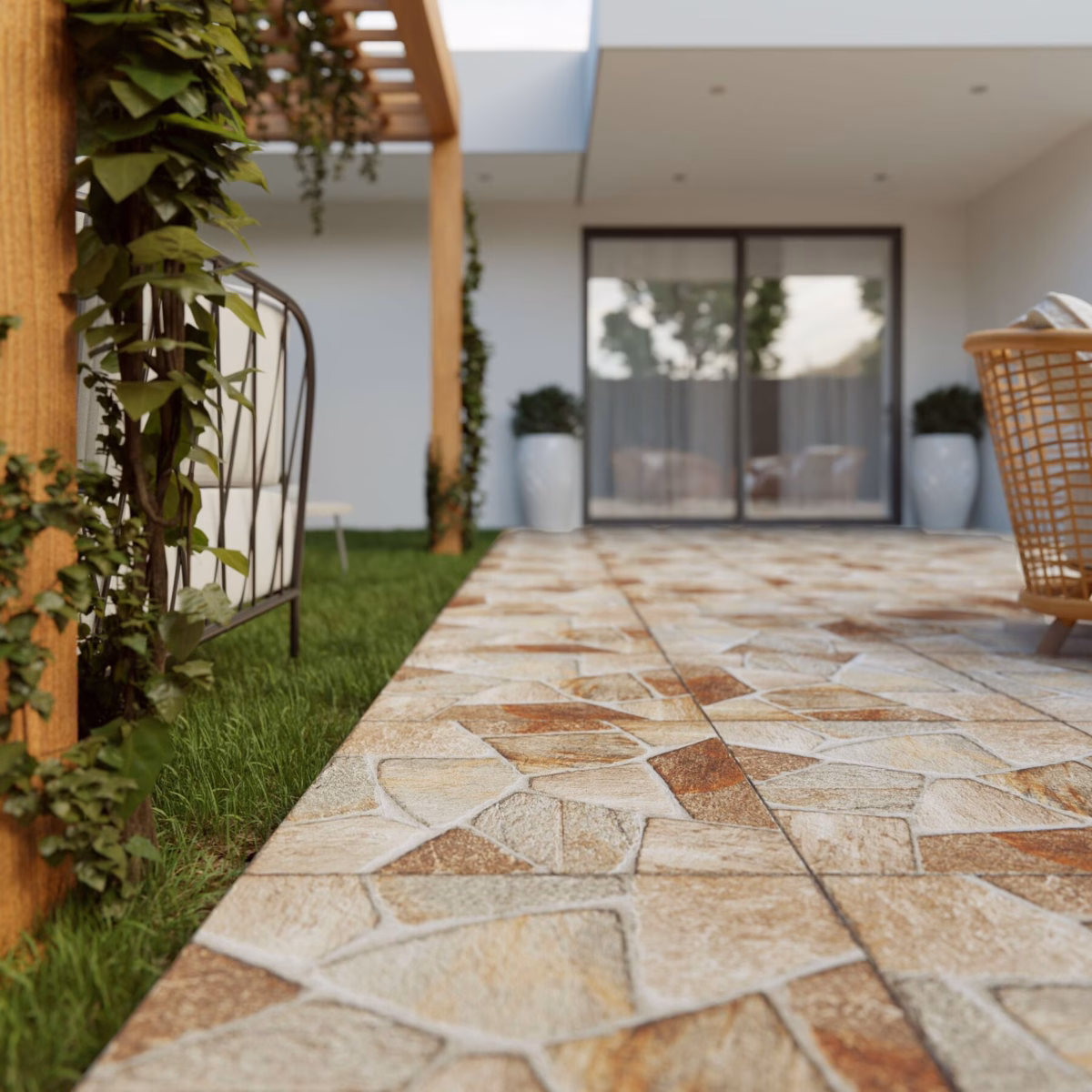 Elegância Rústica: Antiderrapante com Textura de Pedra Natural na Área Gourmet - ideia