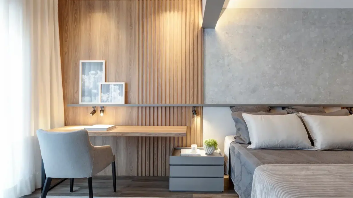 Quarto de Casal com Escritório Suspenso: Modernidade e Otimização de Espaço - inspiração