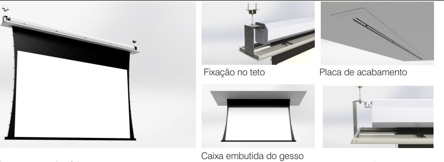 Tela de Projeção Embutida no Teto com Acionamento Silencioso - detalhe