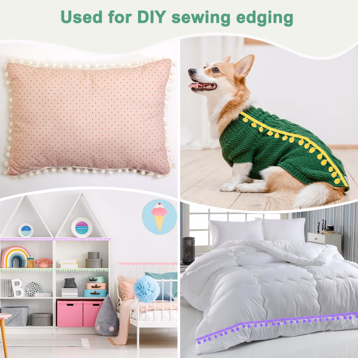 Travesseiros Decorados com Pompons e Franjas: Alegria e Movimento - detalhe