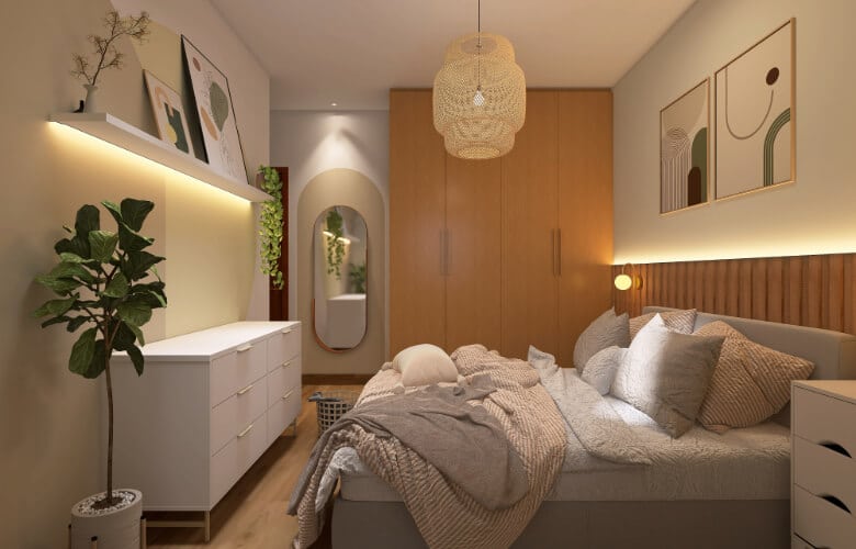 Quarto Pequeno Moderno com Detalhes Geométricos - ideia