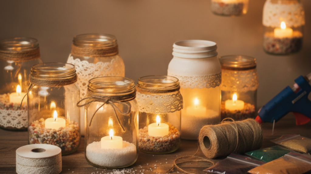 Potes de Vidro Transformados em Luminárias com Fio de Fada: Aconchego Luminoso - detalhe