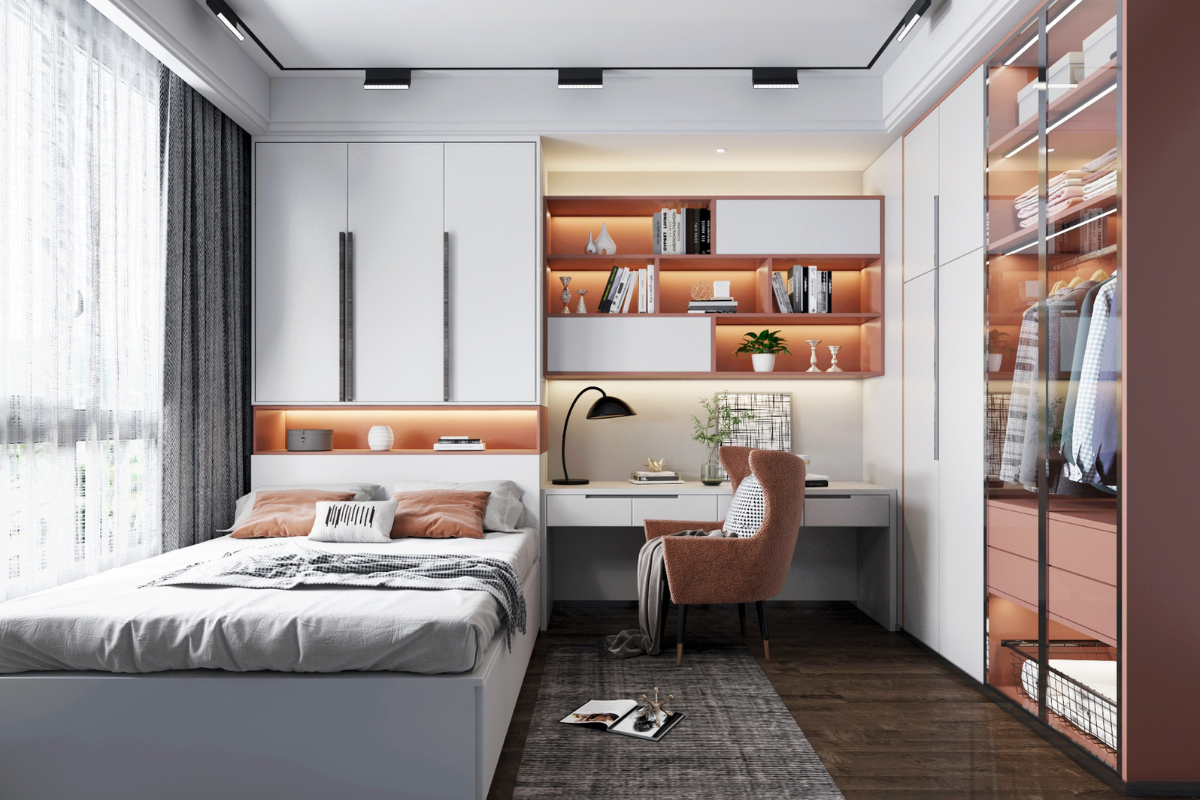 Quarto Moderno com Móveis Planejados e Espelhos Estratégicos - inspiração