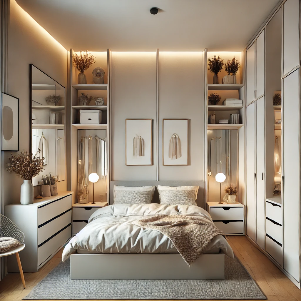 Quarto Pequeno Funcional com Espelho Grande: A Ilusão de Amplitude! - ideia