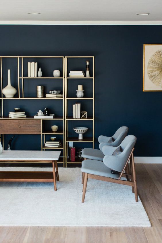 Azul e Dourado: O Glamour que Sua Sala Merece - inspiração