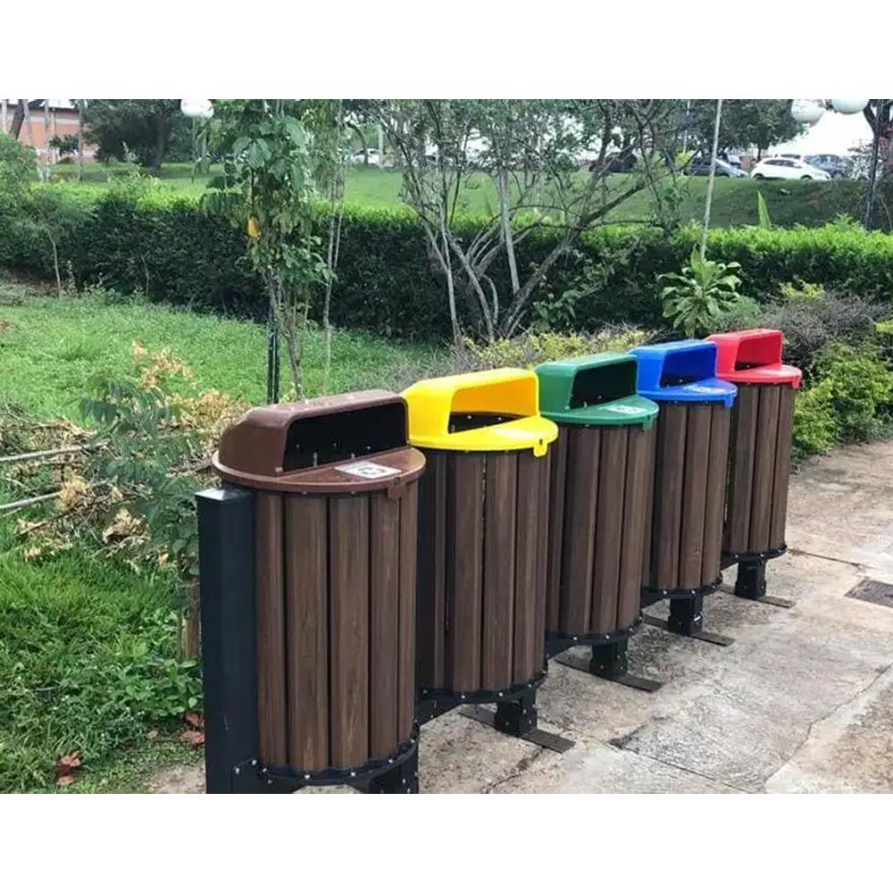 Lixeiras Seletivas Revestidas com Tecido Jeans: Estilo Despojado - detalhe