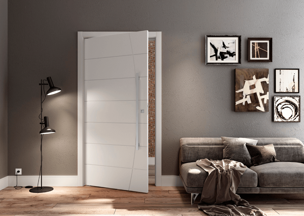 Porta de Giro com Revestimento em Papel de Parede Texturizado - detalhe