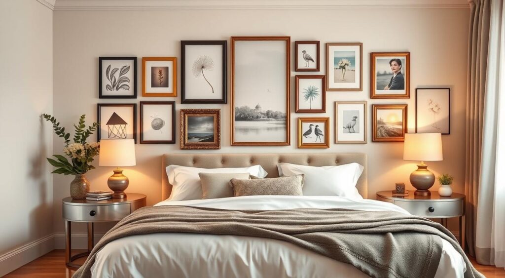 Quarto de Casal Decorado com Galeria de Fotos Personalizada: Uma História de Amor - inspiração