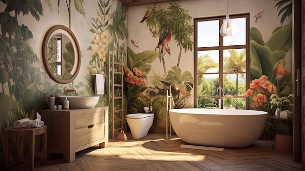 Estilo Tropical Vibrante: Leve a Alegria da Natureza para o Seu Banho - detalhe