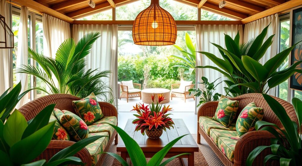 Refúgio Tropical com Folhagens e Cores Quentes - detalhe