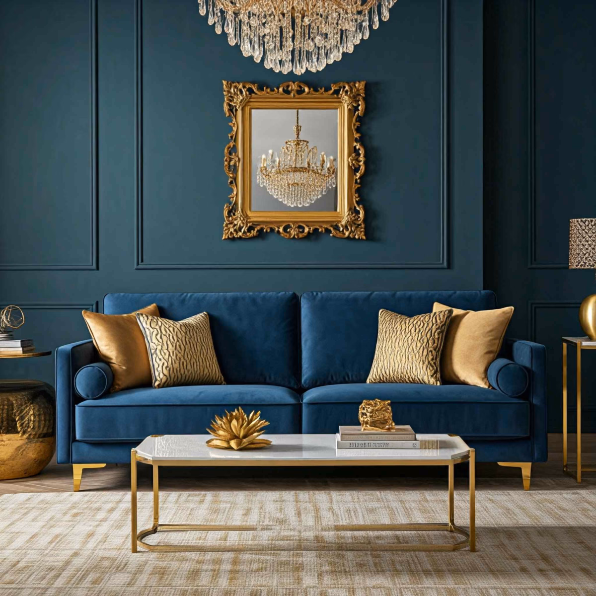 Azul e Dourado: O Glamour que Sua Sala Merece - detalhe