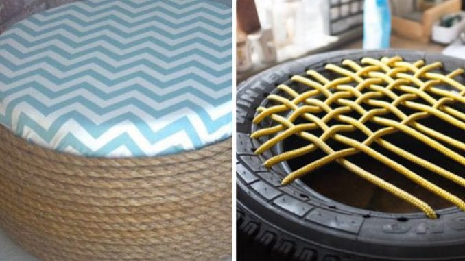 Puff de Pneu Jeans Despojado: Estilo Casual e Sustentável - ideia