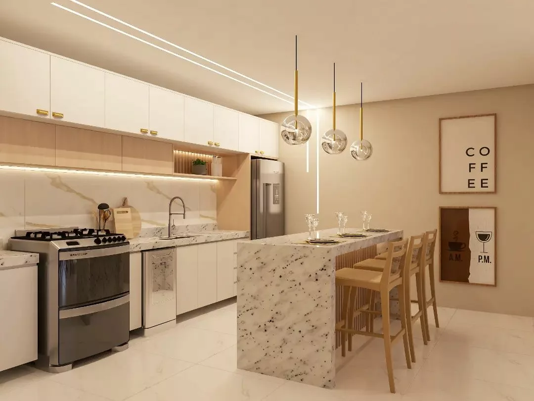 Layout Moderno com Ilha Central Multifuncional - ideia