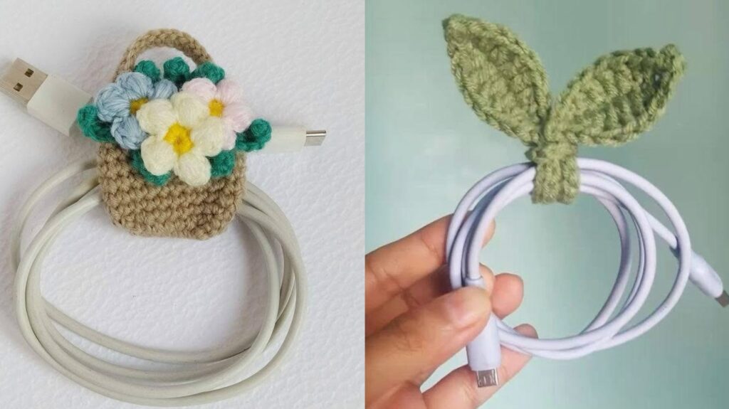 Artesanato Aconchegante: Cabos Enrolados em Crochê ou Tricô Colorido - detalhe