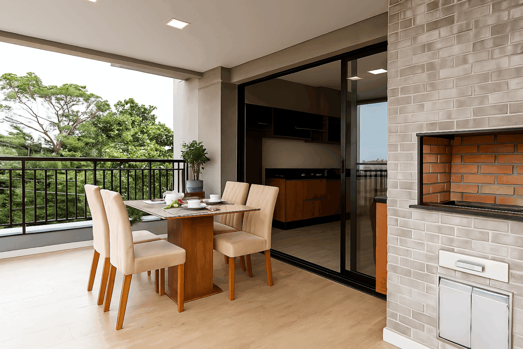 Varanda Gourmet com Churrasqueira e Soluções Inteligentes para Espaços Compactos - detalhe